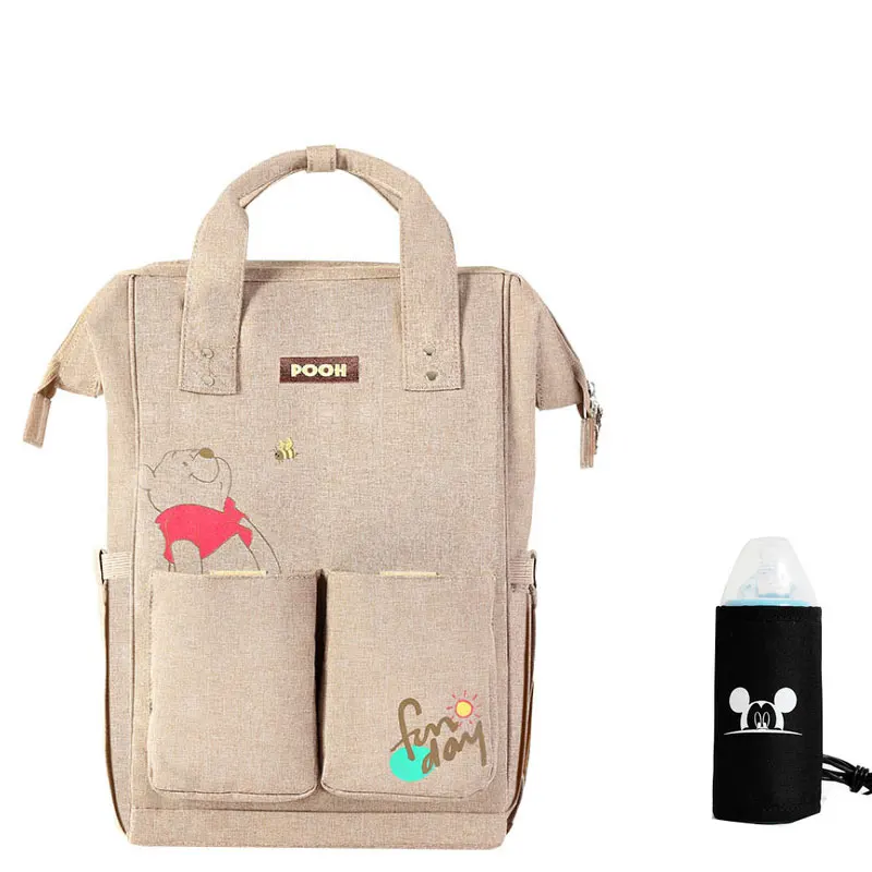 miqi brown Disney USB сумка для подгузников с подогревом для беременных подгузник рюкзак большой емкости для кормления дорожный Рюкзак Сохранение тепла - Цвет: miqi brown