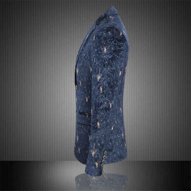 Для мужчин Бизнес печатных пиджак Марка Slim Fit мужской плюс Размеры 6xl бархат