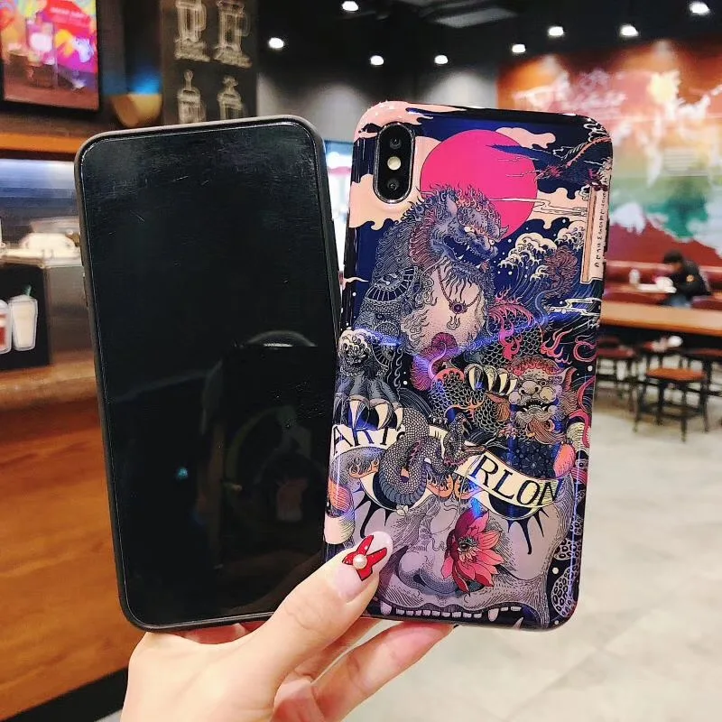 BINYEAE Ретро Рыба Дракон узор чехол для телефона iPhone 6 6S plus 7 8 X XS XR MAX Красочный Мягкий
