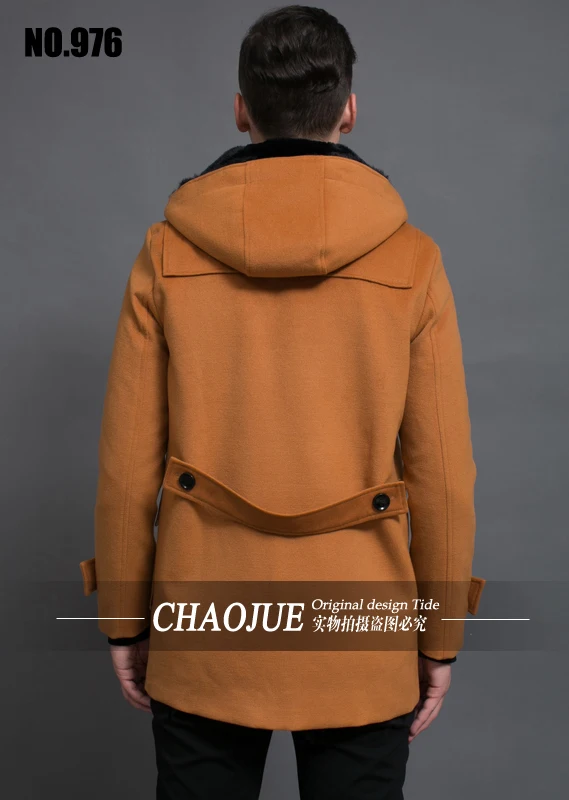 Мужская кашемировая куртка зимняя свободная с капюшоном в европейском стиле