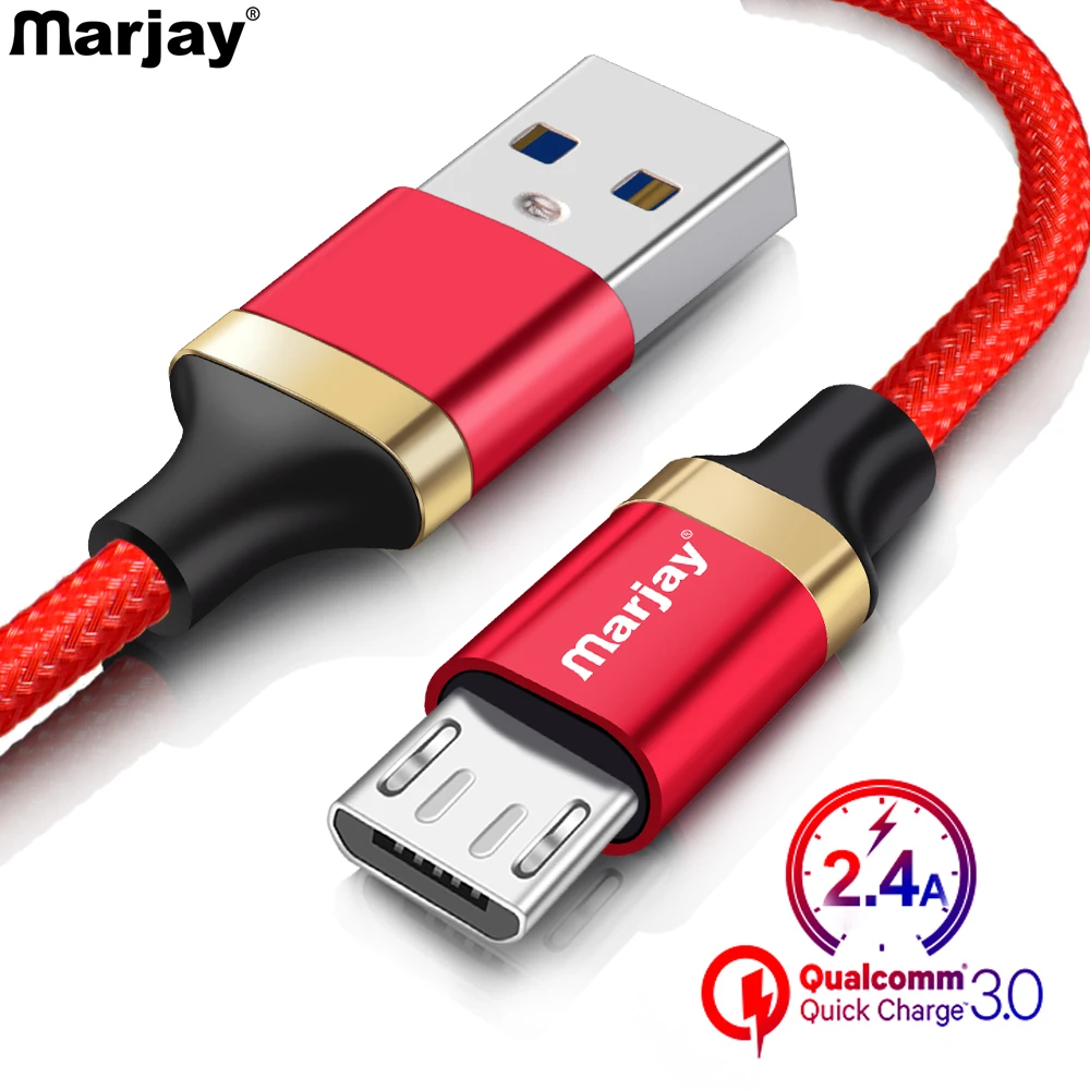 Micro USB кабель Marjay 2.4A нейлоновый Плетеный Быстрый зарядный для Samsung Xiaomi Huawei LG msirusb