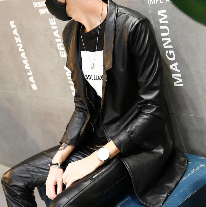 Модные мужские кожаные блейзеры из искусственной кожи приталенная куртка