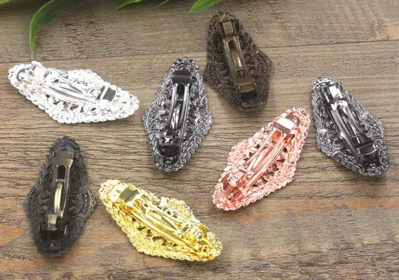 

28x55mm Blank Barrette Bases Vintage Filigree Flower Hairwear Hairgrips Hair Clips Settings DIY Crafts Women's Jewelry Findings