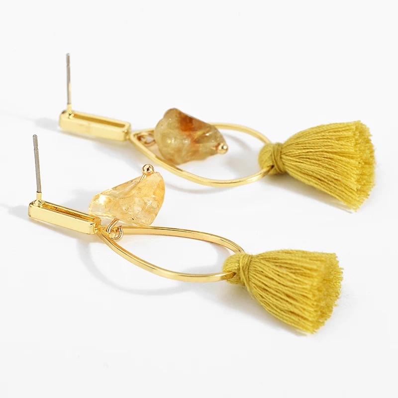 2017 новые винтажные серьги с желтым камнем и кисточкой подвеска модные