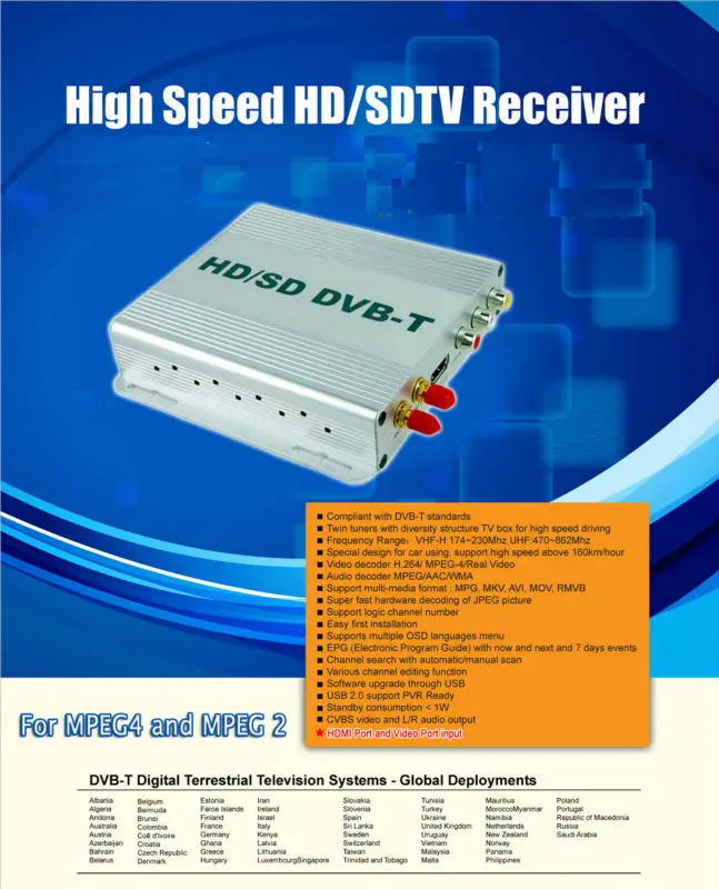 HD Digital TV Receiver Box DVB-T Tuner MPEG2 MPEG4 Car GPS Navigation |