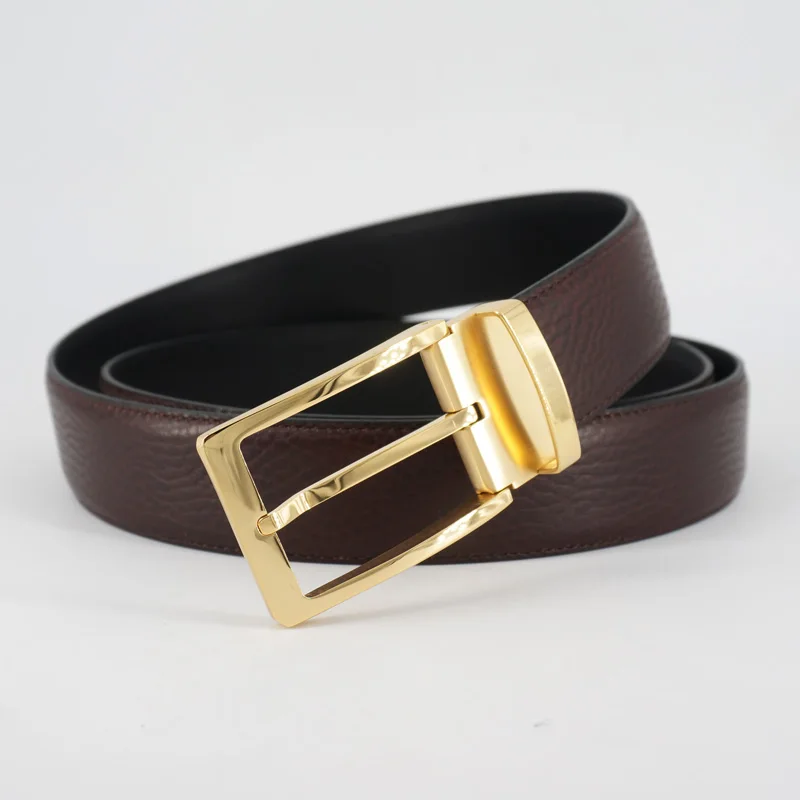 Golden A Brown Belt Ремень мужской Нержавеющая сталь Пряжка Для мужчин кожаный ремень роскошные Бизнес пояс из натуральной кожи harajuku торжественное платье ремня Упаковка подарков ремень мужской натуральная кожа - Цвет: Golden A Brown Belt