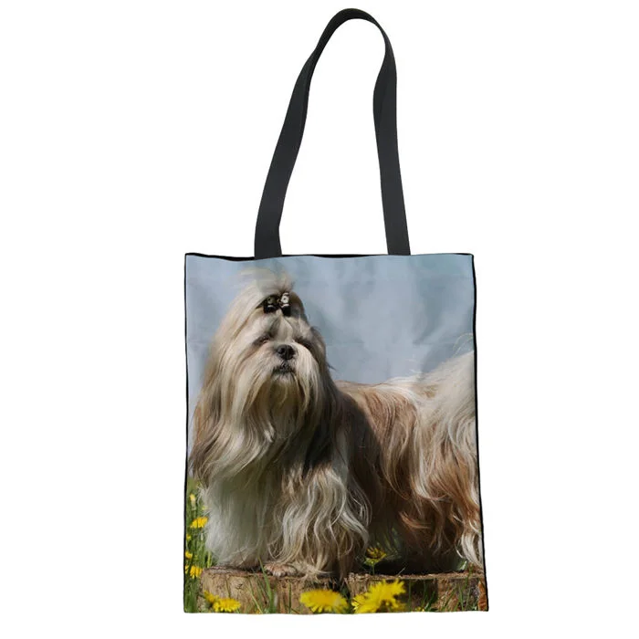 LMF3538Z22 WHEREISART Shih Tzu, женская сумка для покупок с принтом собаки, тканевая сумка-шоппер, повседневная женская сумка на плечо, на заказ, для девочек, для домашних животных, Bolsas De Tela - Цвет: LMF3538Z22