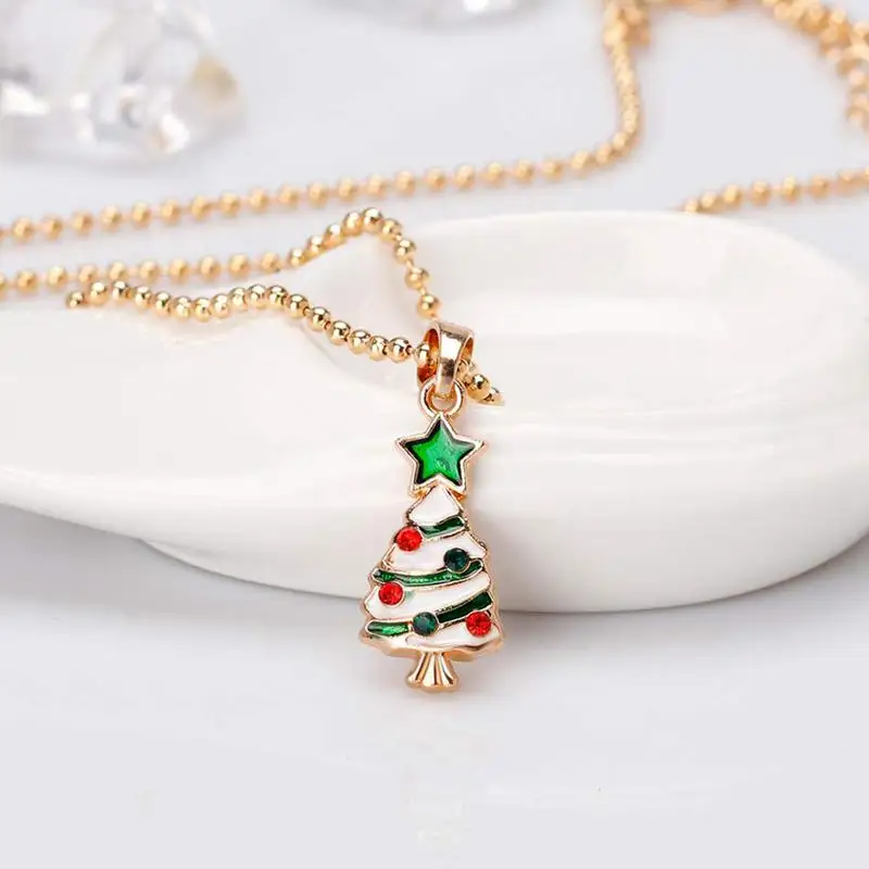 Christmas Necklaces Gold Tree Enamel Pendant Necklace for Women Gifts Party Jewellery | Украшения и аксессуары