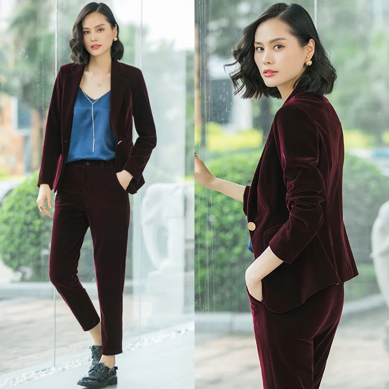 

Women's leisure club receptionist manager tooling long-sleeved suit suit gold velvet two-piece pants suit JQ521