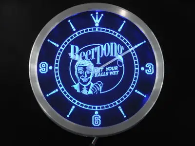 

nc0401 Beer Pong Get your Balls Wet Bar Neon Light Signs LED Wall Clock