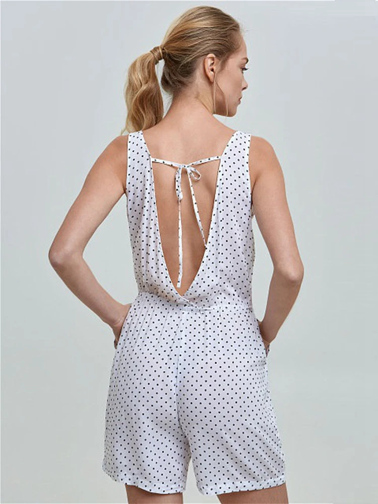 2019 Лето спинки комбинезон Для женщин в горошек сексуальные комбинезоны для дам