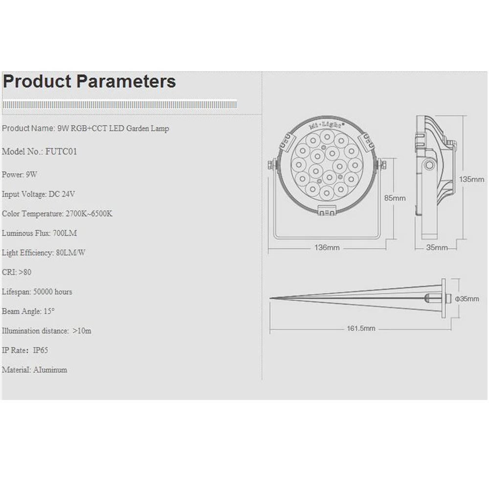 Водонепроницаемый наружный светодиодный садовый светильник RGB cct 9 Вт 110 В 220 DC24V