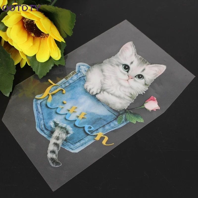 DIY аппликация цветок кошка сумка патч железо на футболке платье теплопередачи