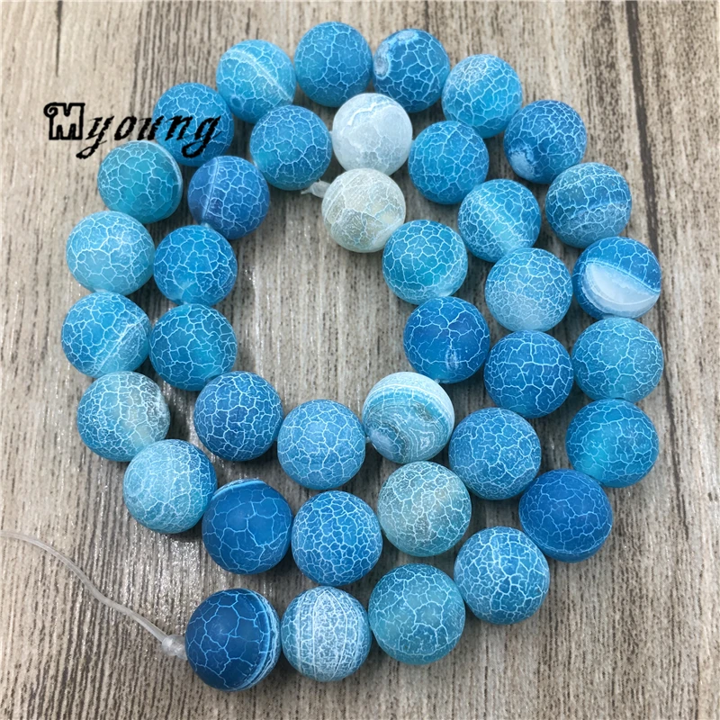 

Matte Blue Fire Crackle Dragon Veins Agates Beads,Round Frosted Drilled Loose Beads MY0193