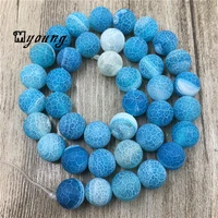 matte blue fire crackle dragon veins agates beadsround frosted drilled loose beads my0193