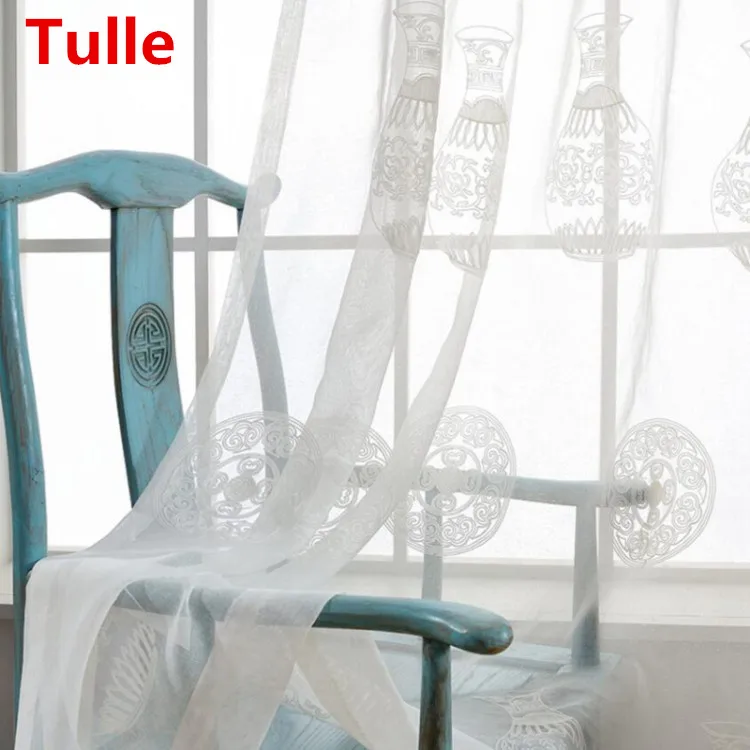 Tulle Ваза занавеска для современной гостиной вышитая вуаль бархатная затемненная занавеска s Синяя Прозрачная ткань занавески штора X079#30 - Цвет: Tulle