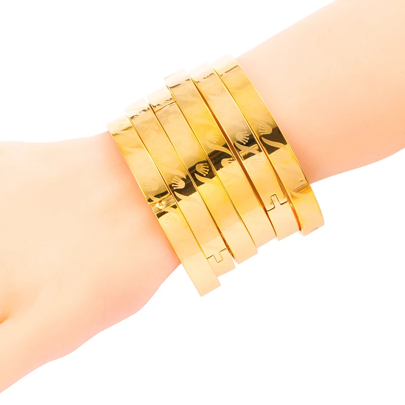 Ethlyn 6pcs/lot Women Unique Punk Style Laser Bangles Gold Color Jewelry Girl Accessories 2017 New Arrival Item B052 | Украшения и