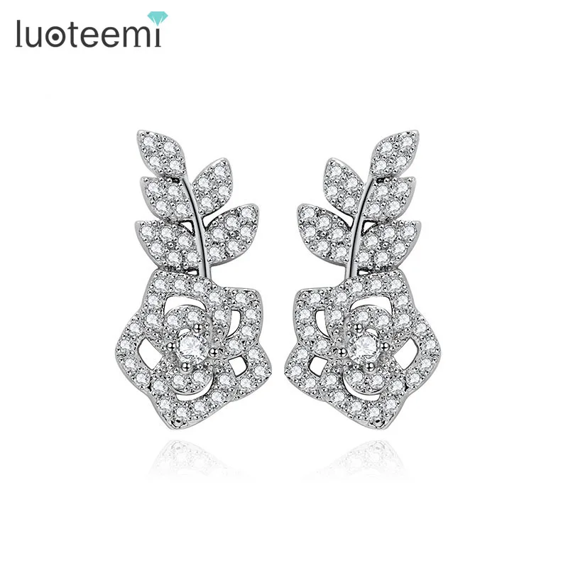 Новые модные серьги гвоздики LUOTEEMI лидер продаж классические из белого золота с