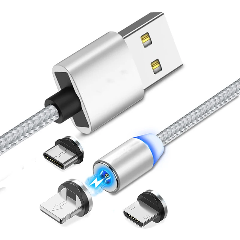 1 м 360 градусов светодиодный магнитный USB кабель для iPhone 6 7 8 Plus X 5S SE iPad Air Магнитный