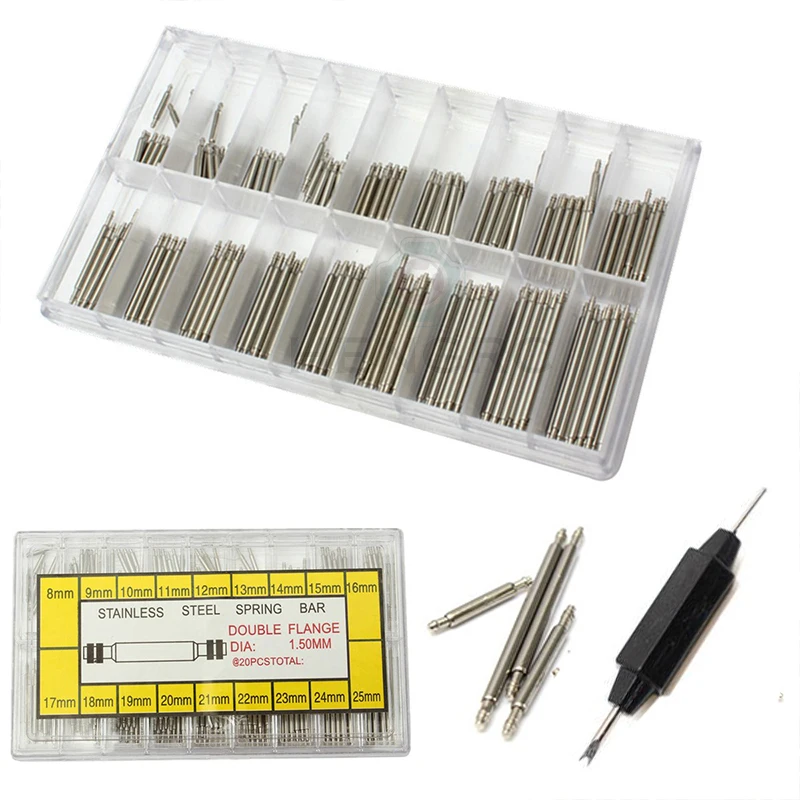 270pcs/Set Watch Accessories Watch Strap Band Stainless Steel Metal Spring Bars 8mm - 25mm Belt Repair Tools