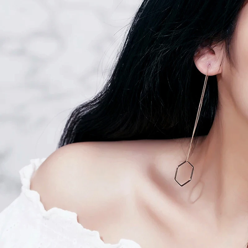 Серьги висюльки золотого цвета для женщин многоугольные геометрические висячие