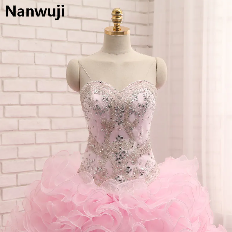 Женское бальное платье со съемной юбкой розовое до пола из органзы с оборками