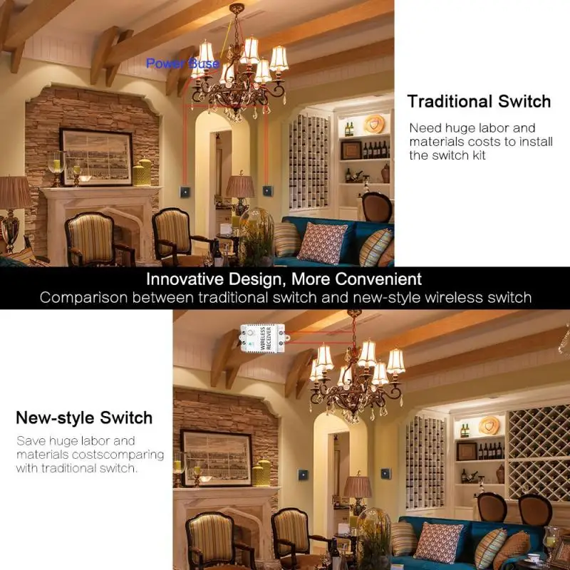 LEMAIC Wireless Lights Switch Kit 3CH 433MHz RF Remote Control Light No Wiring App Required Contains Panal | Обустройство дома