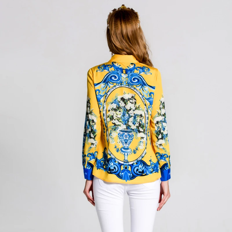 Высокое качество новинка 2017 дизайнерская рубашка женская длинный рукав