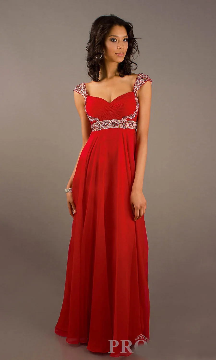HE011 Hot Sale Cap Sleeve A-line Floor Length Empire Jeweled Cheap Long Prom Evening Dress 2014 Free Shipping | Свадьбы и торжества