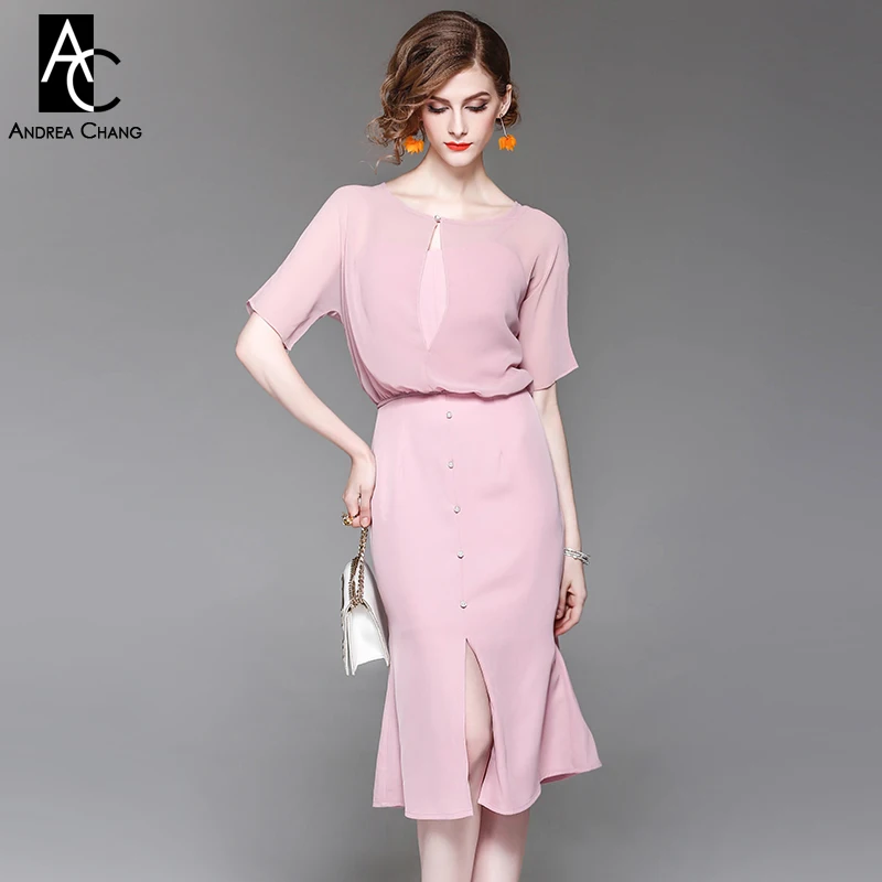 Весна-осень женские модельные Сапоги выше колена длиной до икры розовое платье