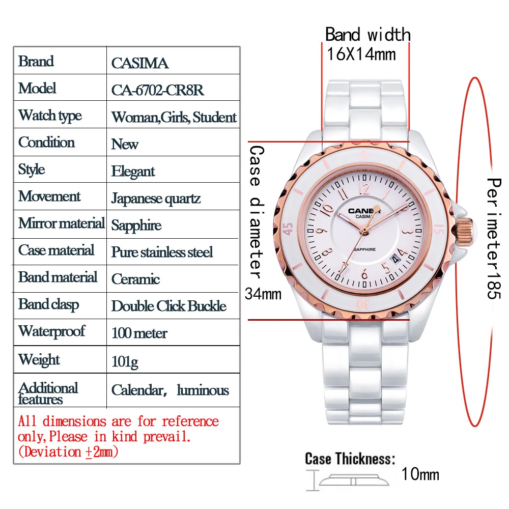 Reloj Mujer CASIMA, роскошные Брендовые женские часы, водонепроницаемые, модные, керамические, ослепительные, сапфировые, Женские кварцевые наручные часы, часы с календарем