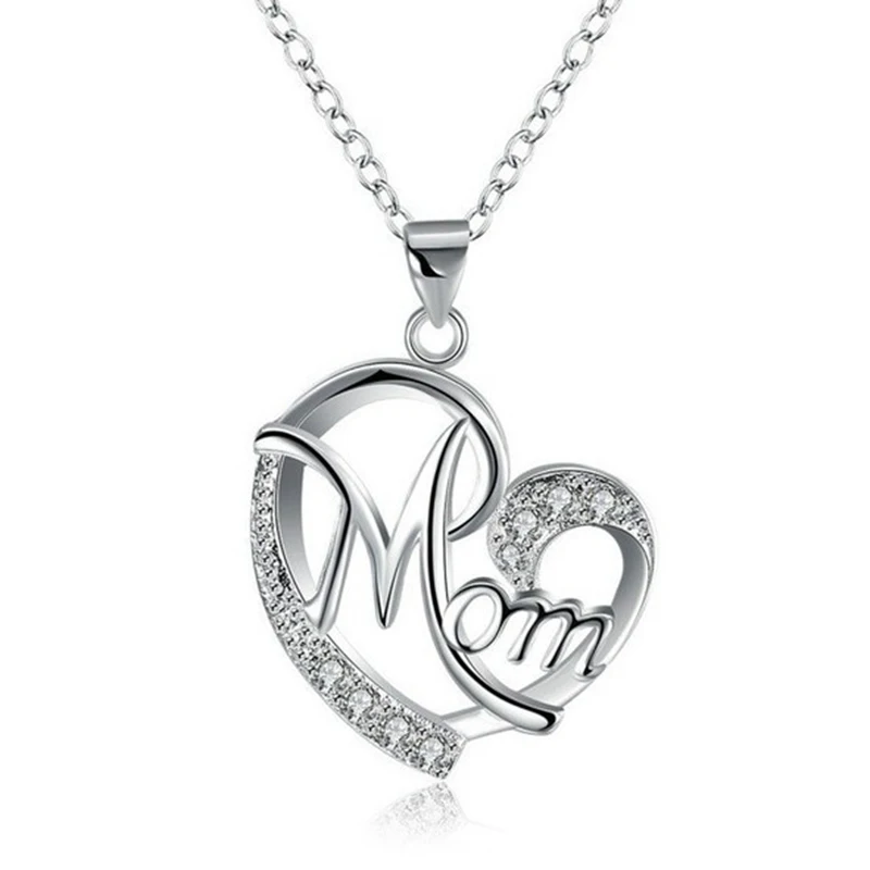 QCOOLJLY Love подарок для мамы мама посеребренное ожерелье ювелирные изделия подарок для мамы мама буквы сердце кулон ожерелье колье - Окраска металла: M36736