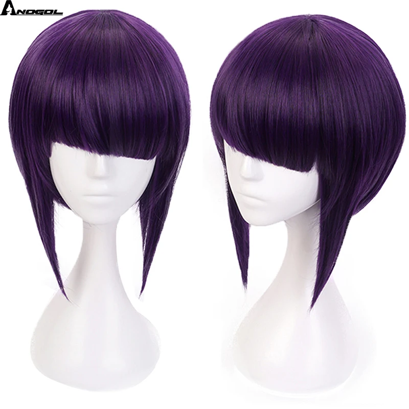 Anogol My Hero Academy короткие прямые Kyoka Jiro Аниме Короткие прямые боб фиолетовый Синтетический Косплей парик для ролевых игр Хэллоуин