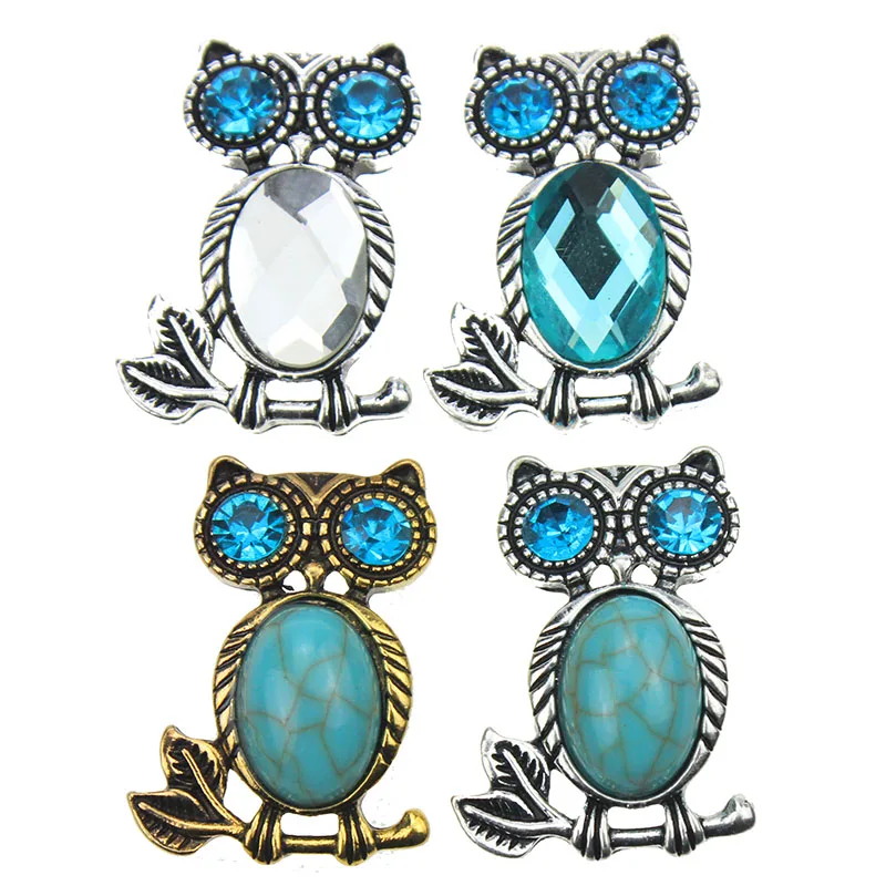 10 шт./лот новые винтажные кнопки с натуральным камнем в виде совы металлические