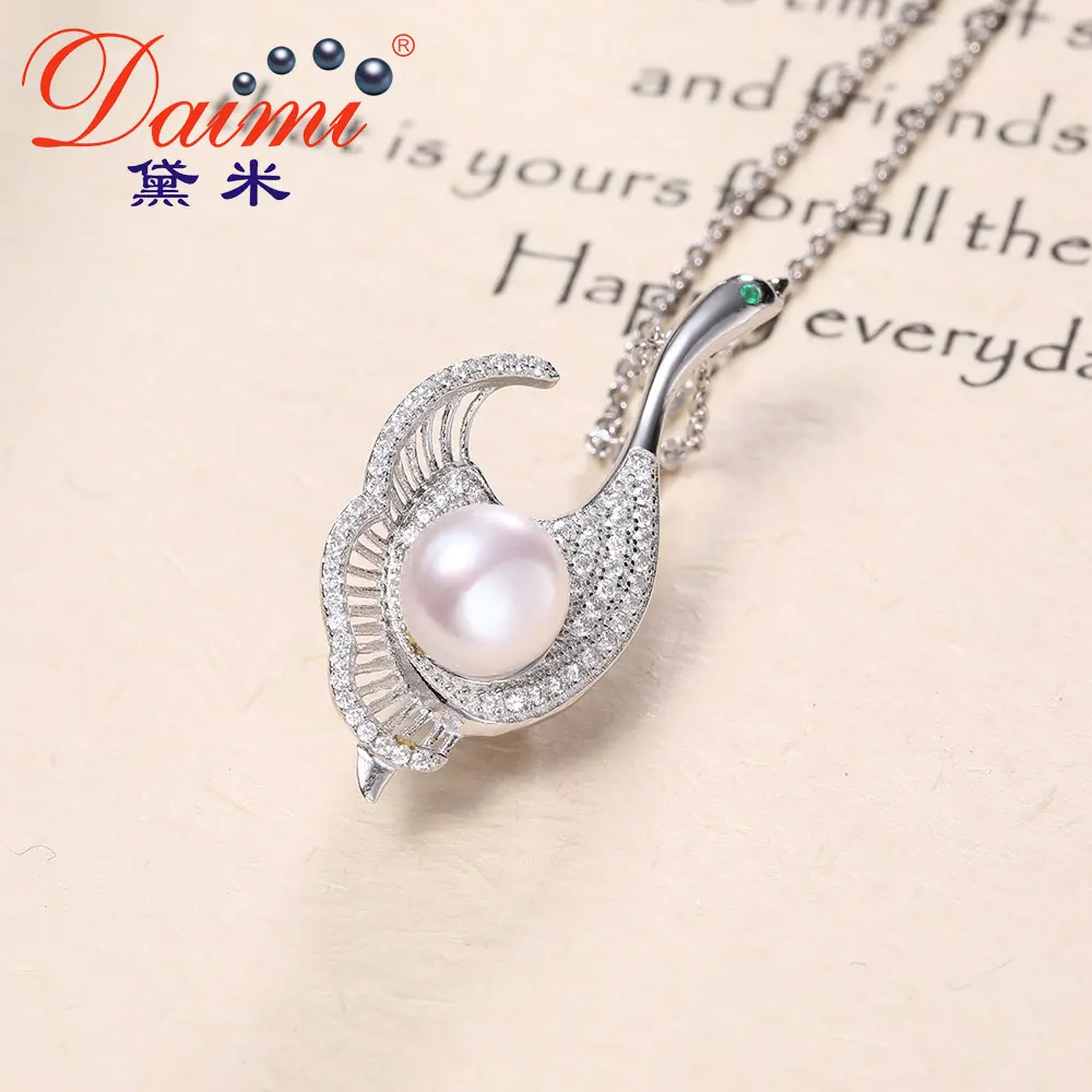 DAIMI 2017 новый дизайн стильная жемчужная подвеска 7-8 мм белая ожерелье 925 серебро