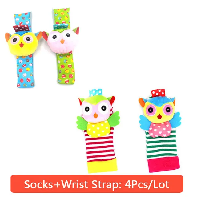 4PCS Wrist Sock Детские игрушки для детей 0-3 лет, детские погремушки игрушки, носки с животными, ремешок на запястье+ погремушка, детские носки для ног, детские носки с ремешком на запястье - Цвет: 4PCS Wrist Sock