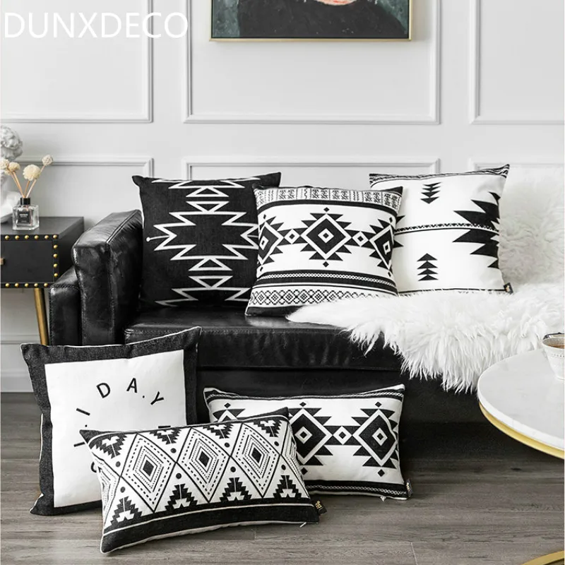 

DUNXDECO Cushion Cover Bedding Decorative Pillow Case Modern Simple Bohemia Black Geometric Blend Coussin Home Office Store Deco