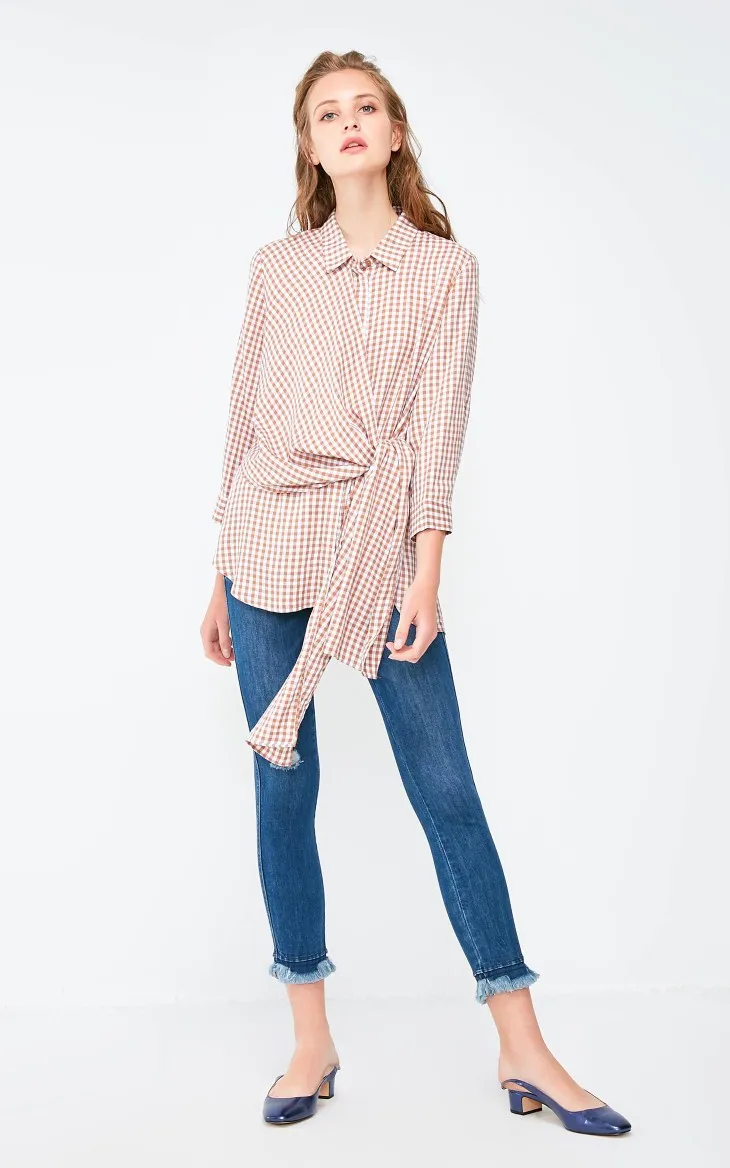 Vero Moda Новая женская клетчатая кружевная двухсторонняя блузка с 3/4 рукавами | 318331503