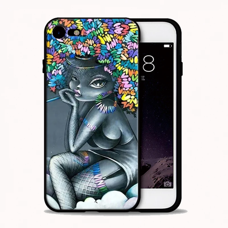 arrivals for funda iPhone 7 case 5 5S SE 6 6S 8 Plus X cover Afro Girls Art Picture Black Soft Silicone Case |