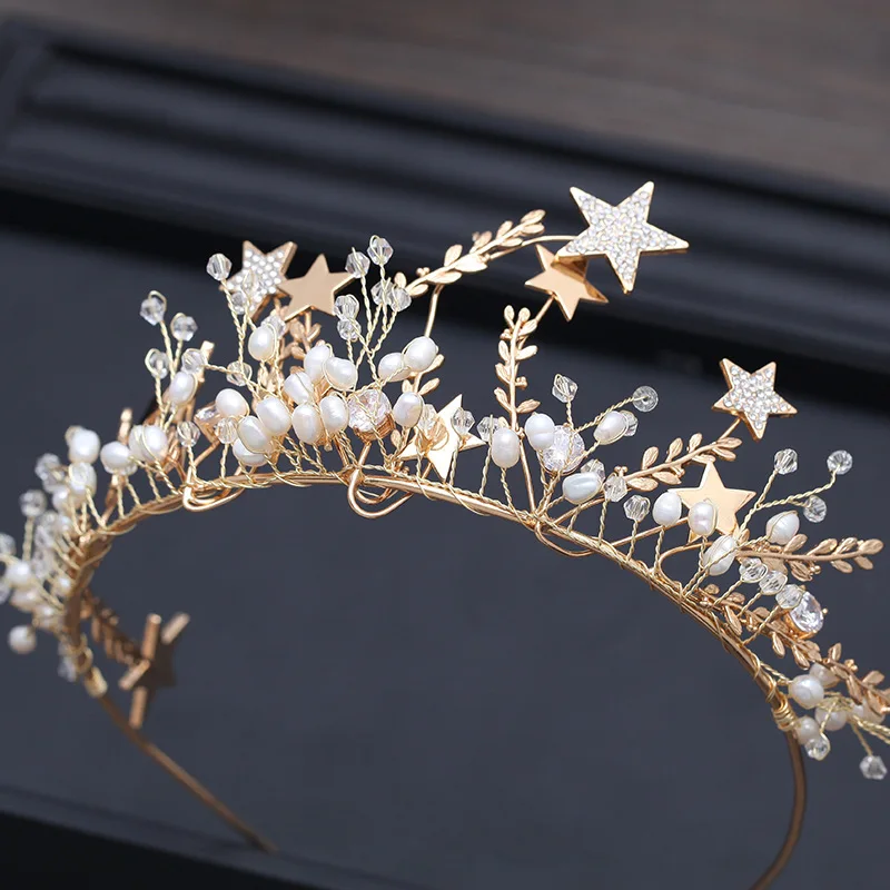 Невеста Сладкий головной убор имитация жемчуга большой диадемы венчает Star Rhionestone
