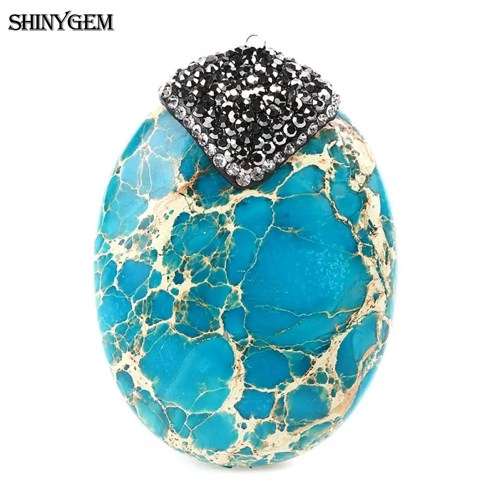 ShinyGem большой натуральный камень кулон красный зеленый морской синий овальный Капля воды морской осадочный Jaspers камень подвески для DIY ювелирных изделий - Окраска металла: Sea Blue
