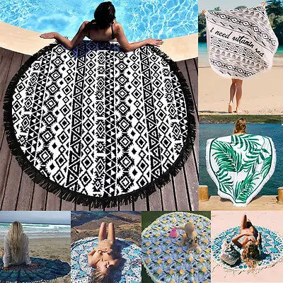 

Hot Summerl Round Totem Printed Chiffon Throw Roundie Mandala Towel Yoga Picnic Mat Beach Bikini Cover Up Shawl Pashmina