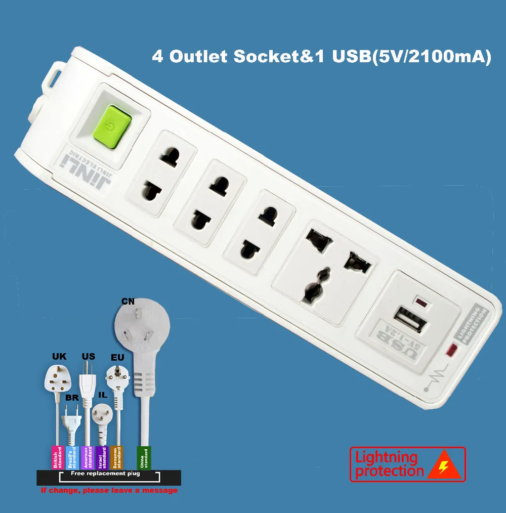 Сетевой фильтр с 4 розетками стандарта AU EU UK US USB|socket|socket 478 cpu cooling fanstrip screen |