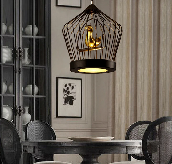 Abajur Loft Industrial Retro Iron Bird Cage LED Chandelier Lighting American Restaurant Lampshade Cafe Bar Hanging Lamp Fixture | Лампы и