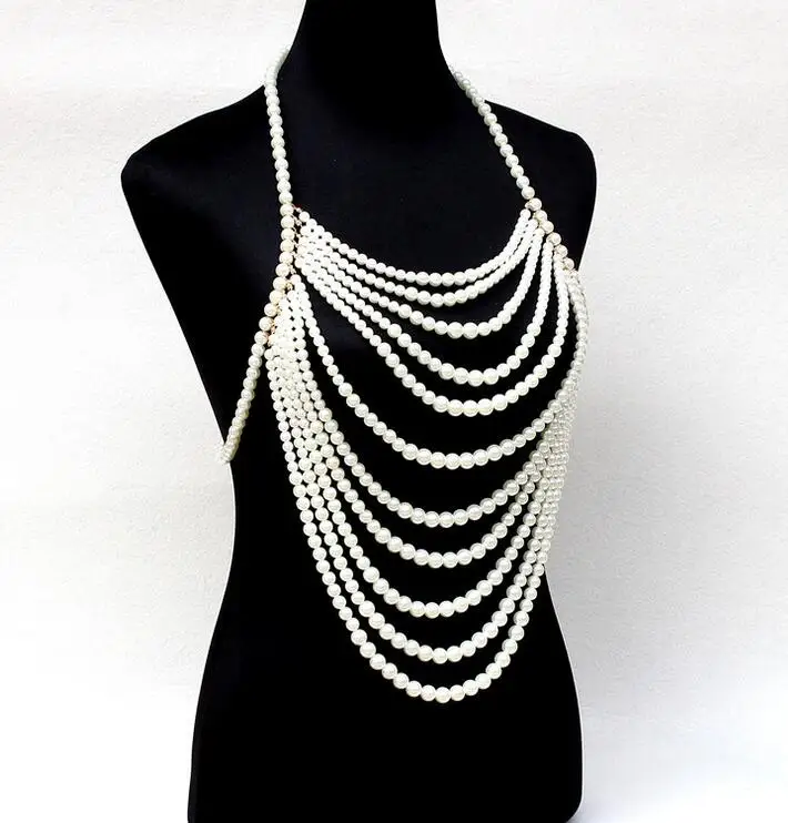 Массивное многослойное жемчужное ожерелье с жемчужной цепочкой кисточкой и
