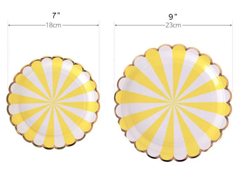 8pcs Yellow with Gold Party Plates Tableware 7&quot 9&quot Paper Wedding Birthday Baby Shower Dessert Table Supplies | Дом и сад