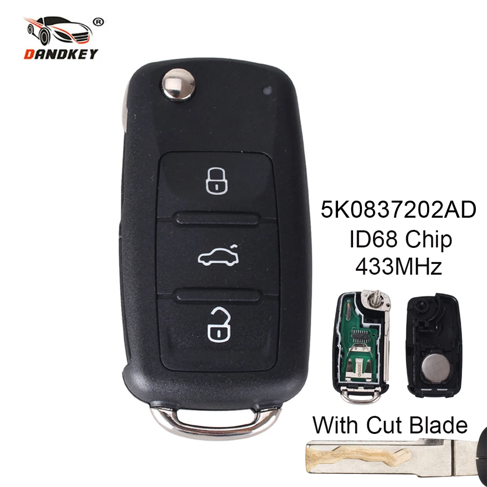 DANDKEY дистанционный 434 МГц ID48 чип для Фольксваген Гольф PASSAT Tiguan Polo Jetta Beetle Car Keyless 5K0