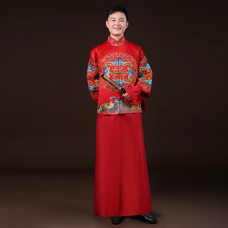 

2018 chinese style wedding formal dress show clothing embroidery dragon gown Robe men's clothing evening dress tang suit