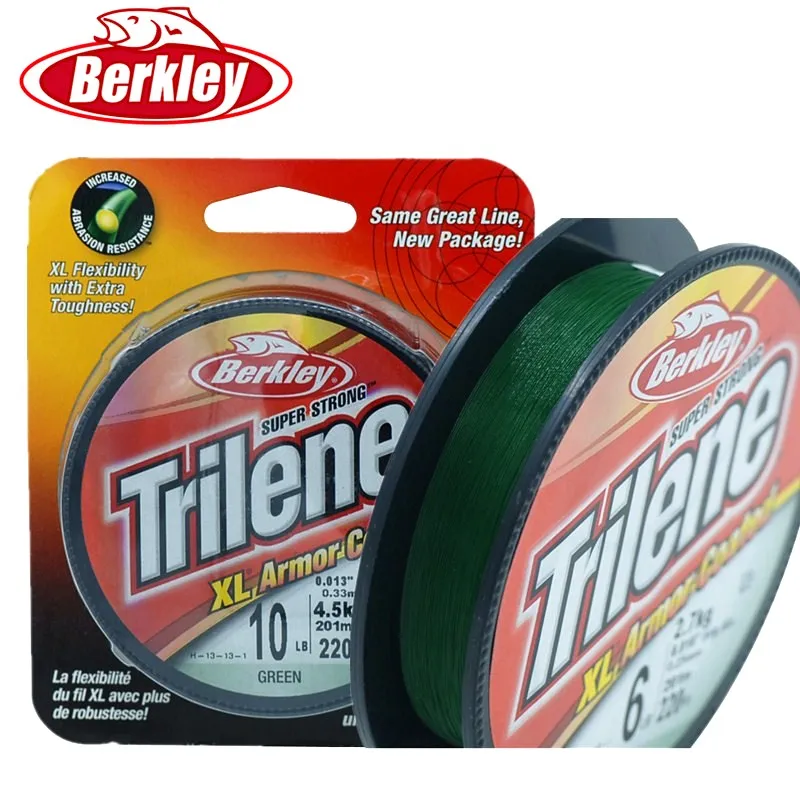 Суперпрочная нейлоновая рыболовная леска Berkley TRILENE 201 м 6lb 20lb 220yd зеленая для ловли