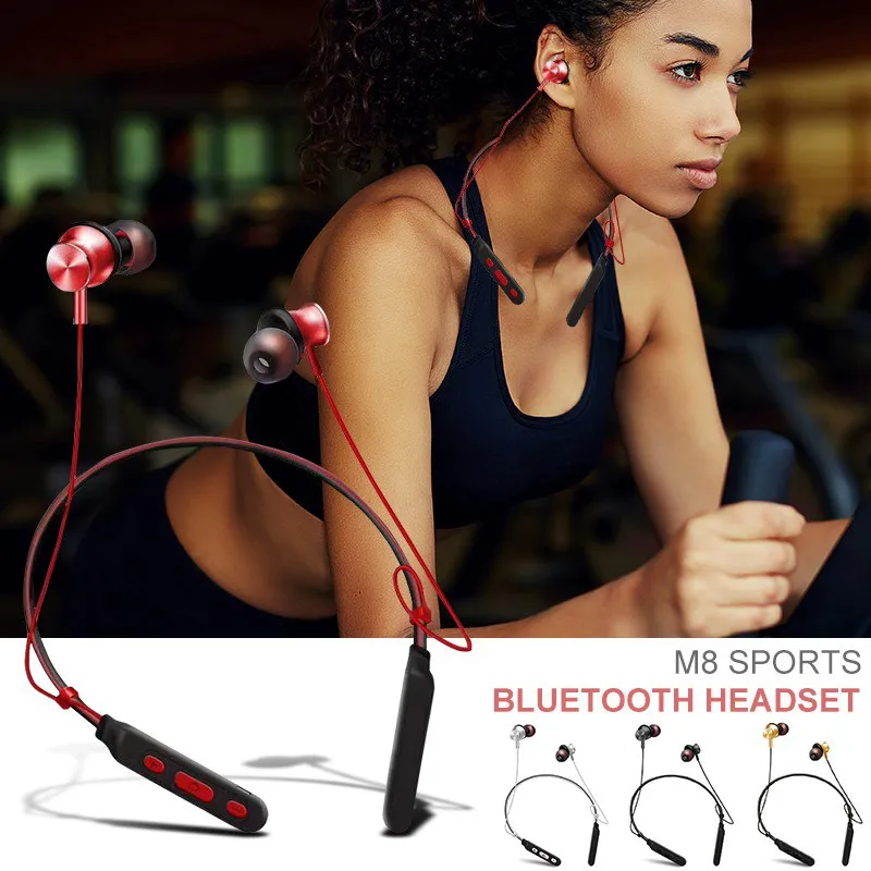 Спортивные Bluetooth наушники M8 с шейным ремешком Беспроводные стереонаушники